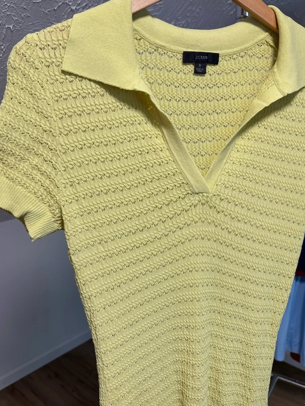 J. Crew short sleeve collared pointelle, sheer sweater. Small